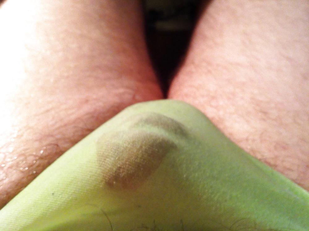 15P Small Penis in Green Panty with wet Panties and Cum