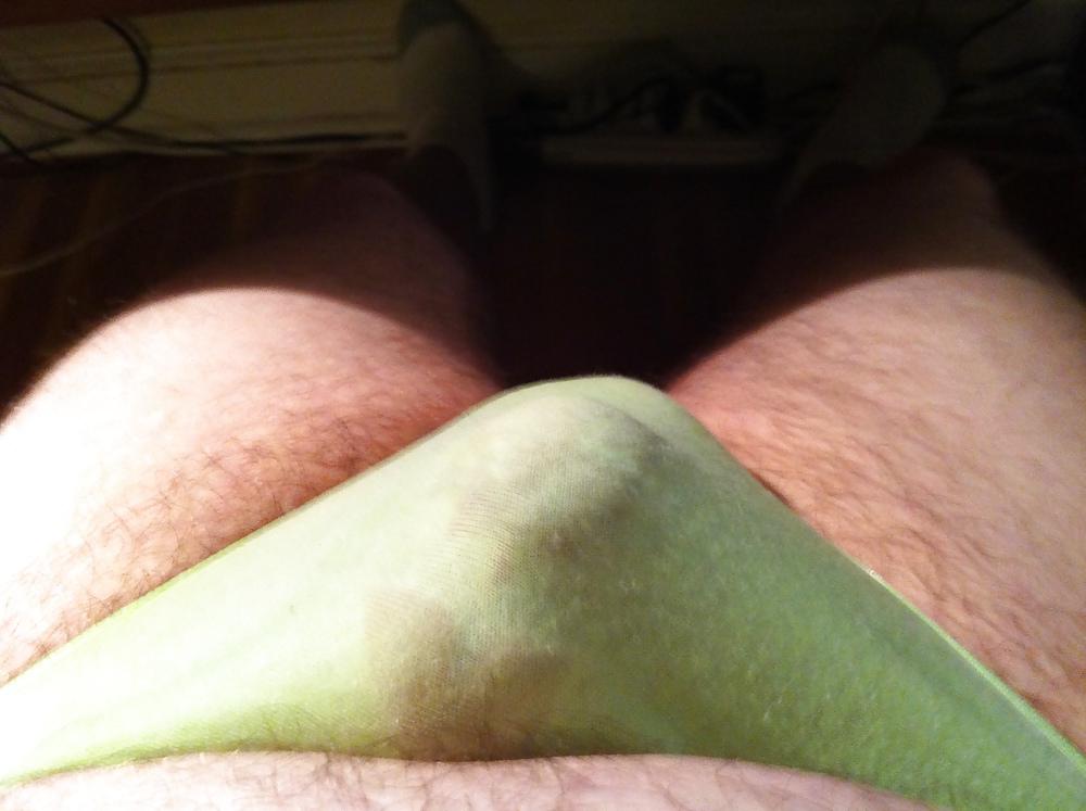 15P Small Penis in Green Panty with wet Panties and Cum
