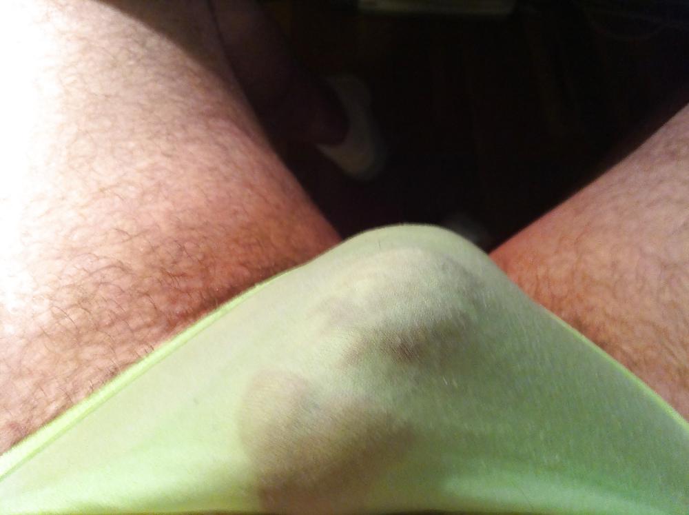 15P Small Penis in Green Panty with wet Panties and Cum