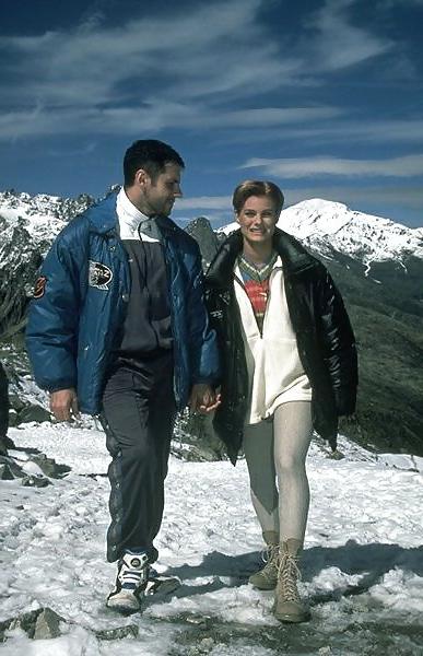 25P Two girls and two guys having fun in the Alps