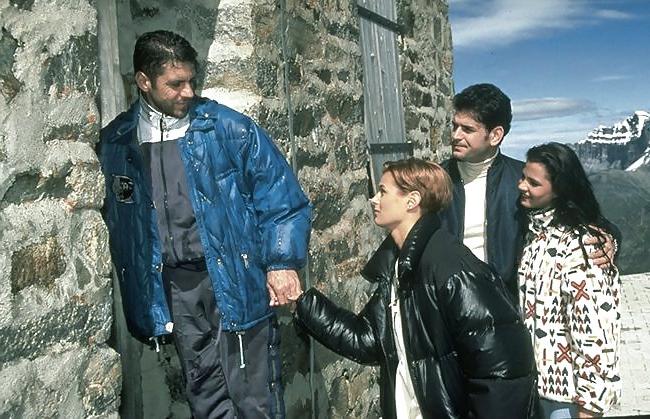 25P Two girls and two guys having fun in the Alps