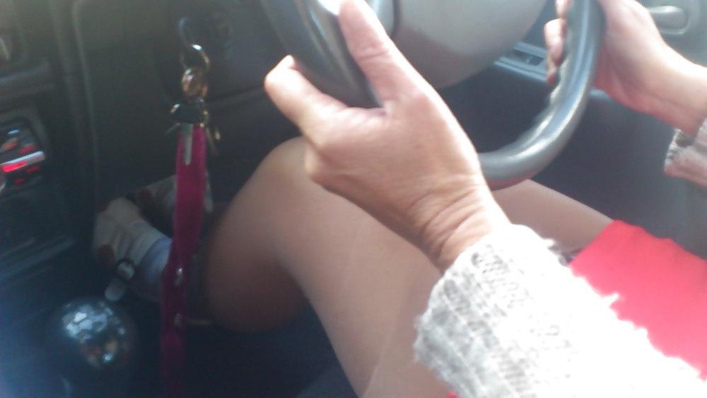 20P Wife in her little car and in public