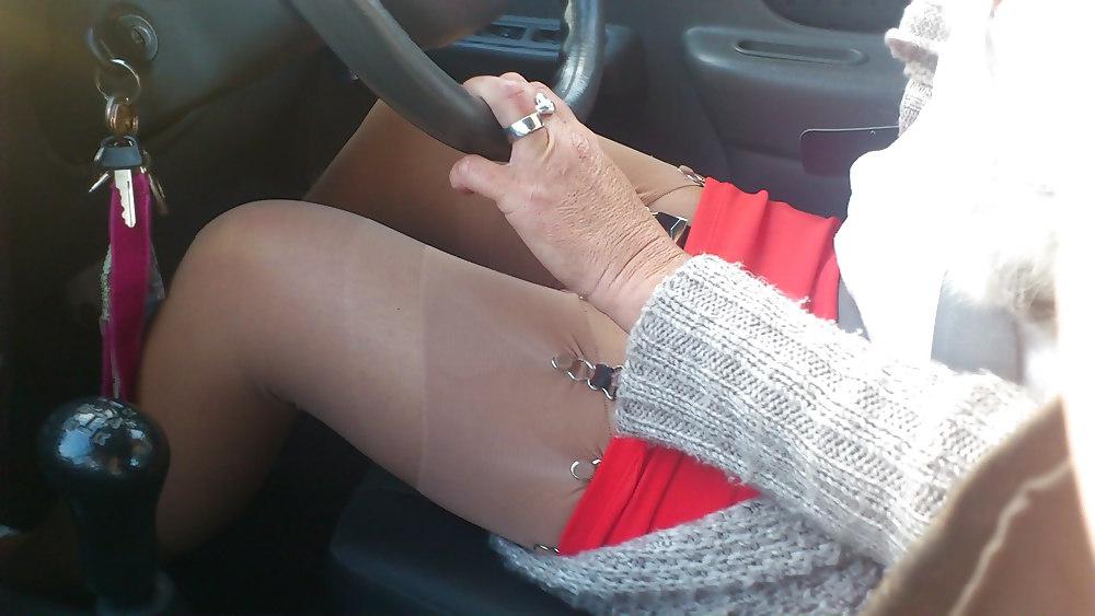 20P Wife in her little car and in public