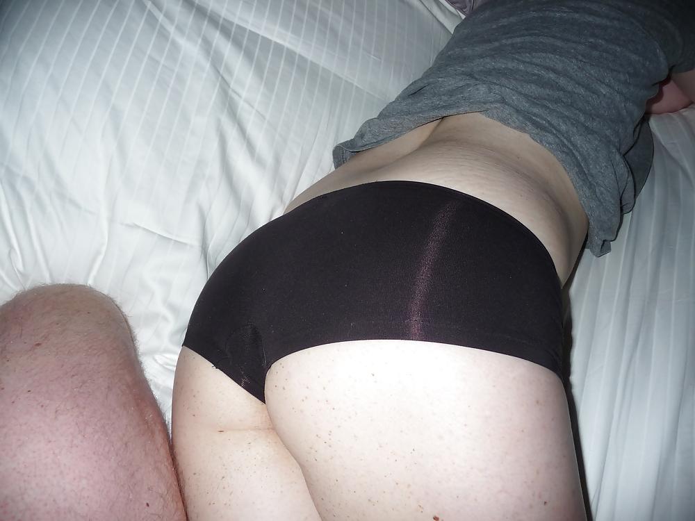 12P Wife's ass in black boy shorts!