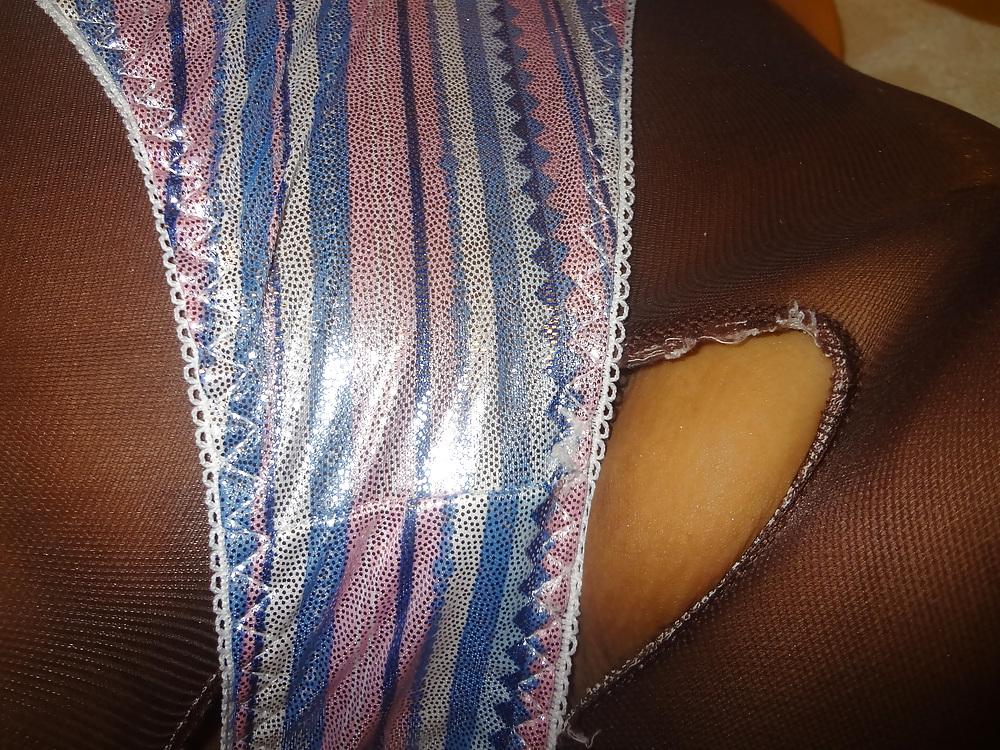 21P Shiny Panties over tights...Cumshot