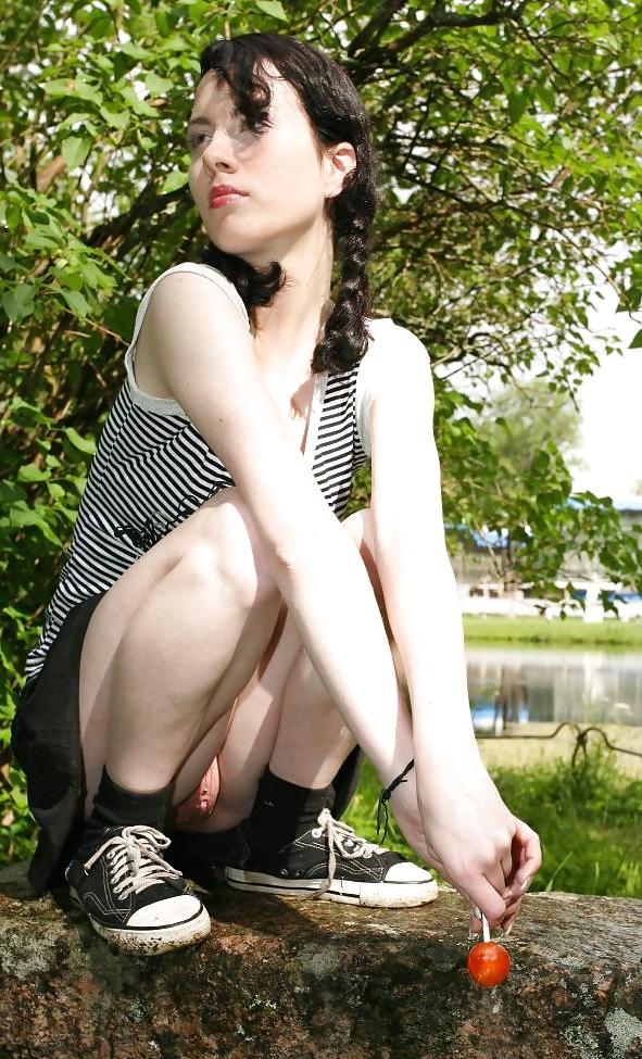 15P Skinny teen brunette upskirt