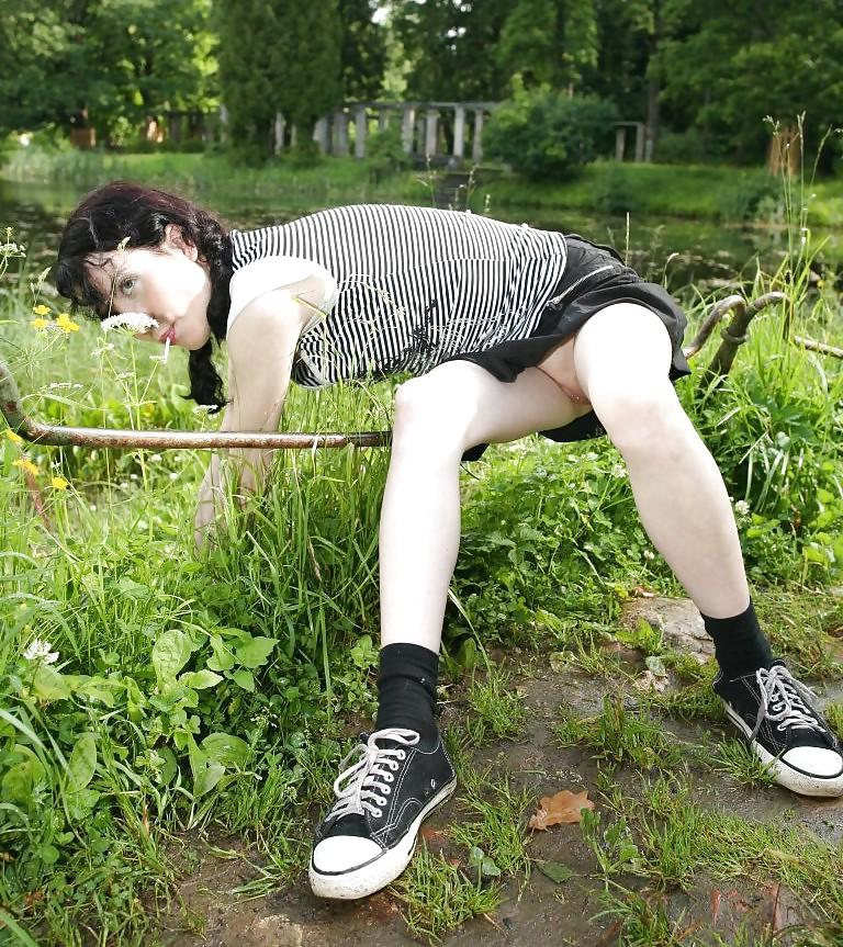 15P Skinny teen brunette upskirt
