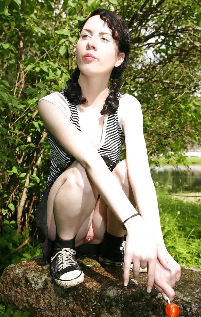 15P Skinny teen brunette upskirt
