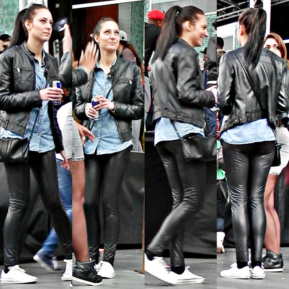 17P Shiny leggings on the street