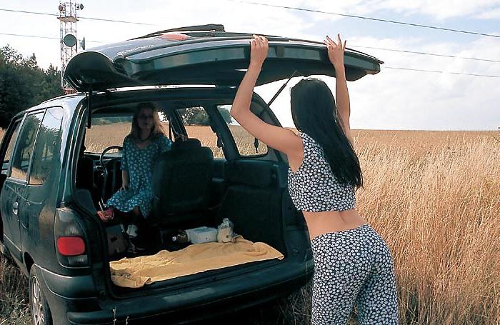 14P Lucy & Charlotte playing with dildoes in a car