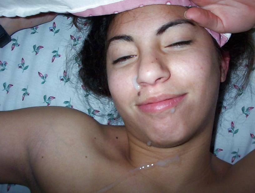 25P Brunette amateur ends up with cum over her face