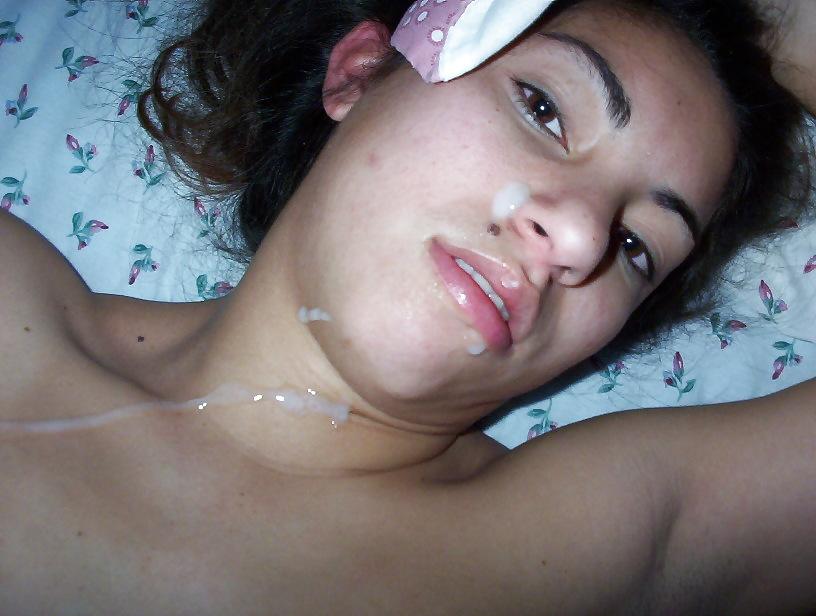25P Brunette amateur ends up with cum over her face