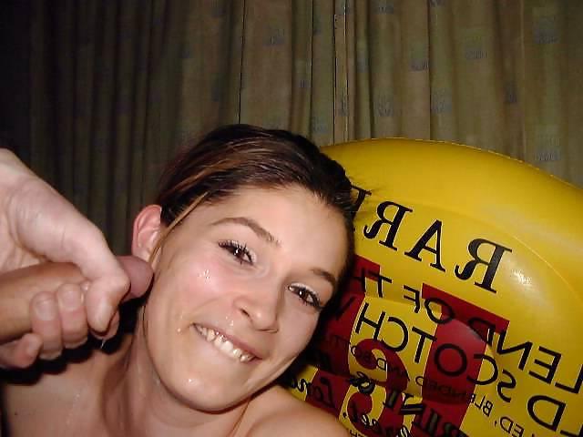 9P Cute brunette sucking cock until it erupts over her face