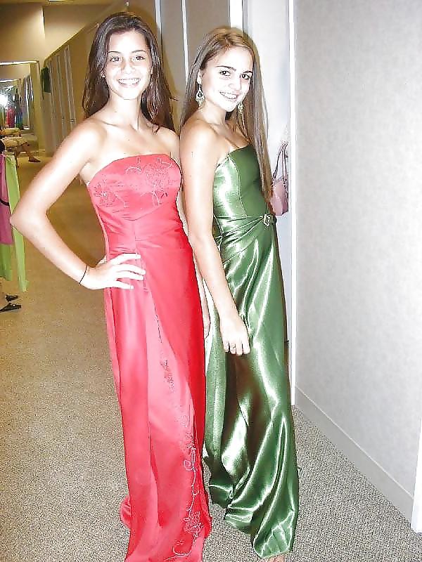 25P 2 or more girls in Satin Prom dresses