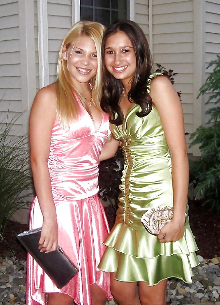 25P 2 or more girls in Satin Prom dresses