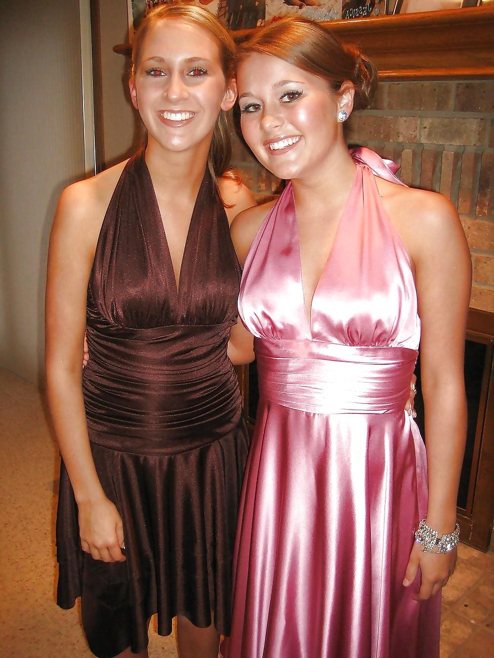 25P 2 or more girls in Satin Prom dresses
