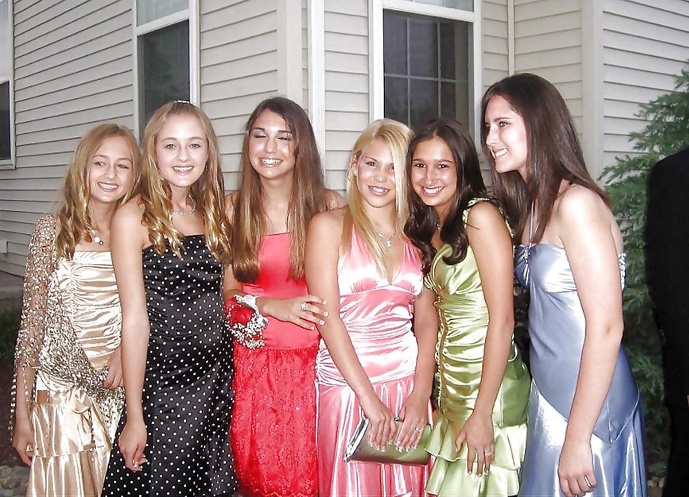 25P 2 or more girls in Satin Prom dresses