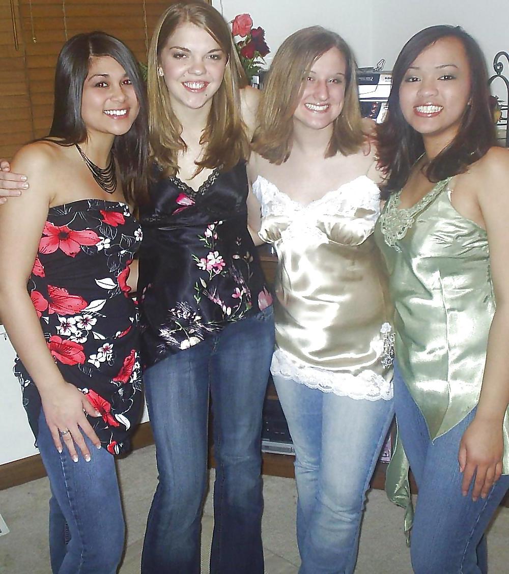 25P 2 or more girls in various Satin clothing
