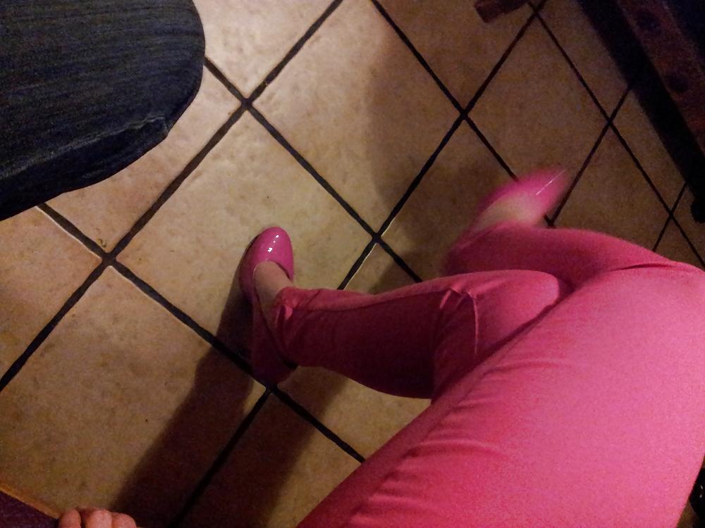 13P Wifes sexy pink pants lack patent shiny heels pumps shoes