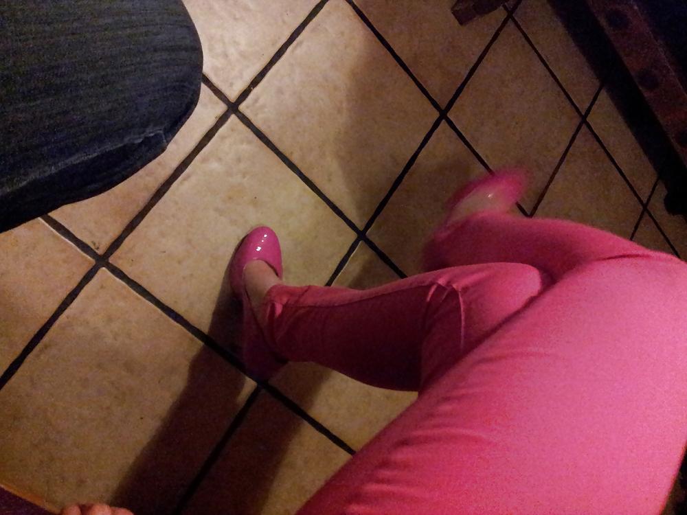13P Wifes sexy pink pants lack patent shiny heels pumps shoes