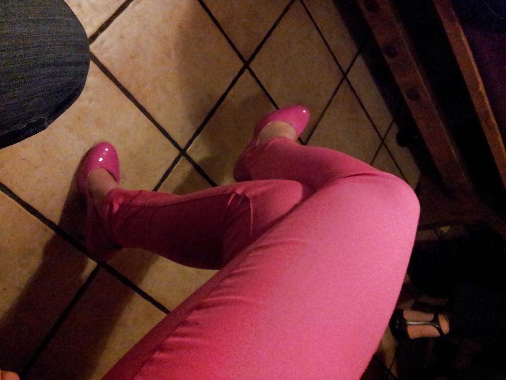 13P Wifes sexy pink pants lack patent shiny heels pumps shoes