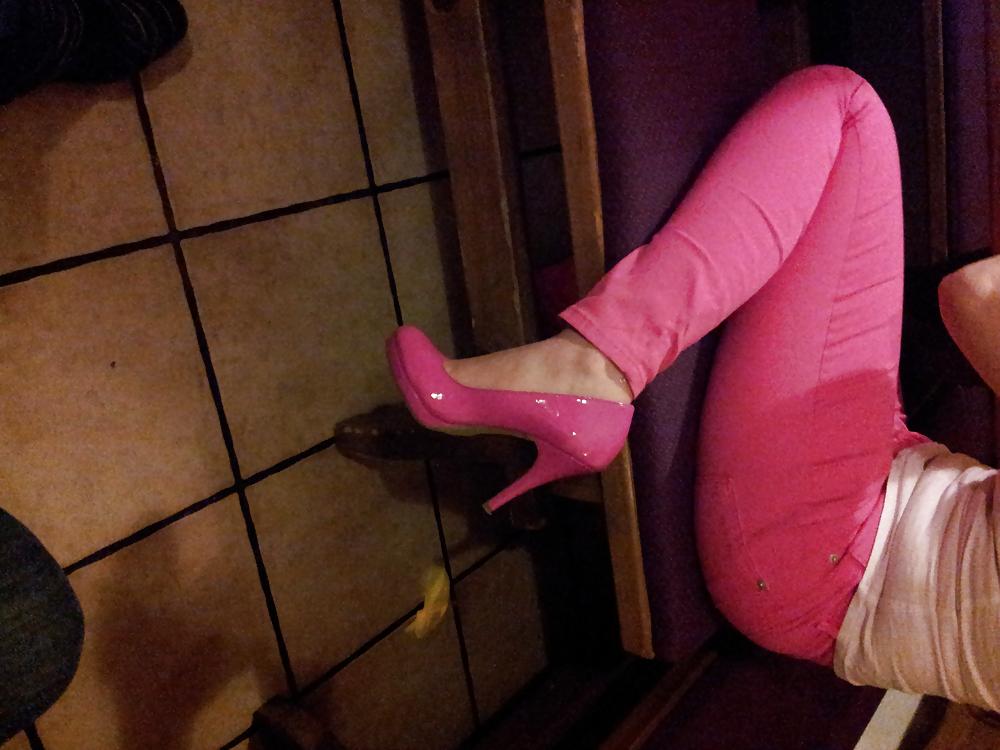 13P Wifes sexy pink pants lack patent shiny heels pumps shoes