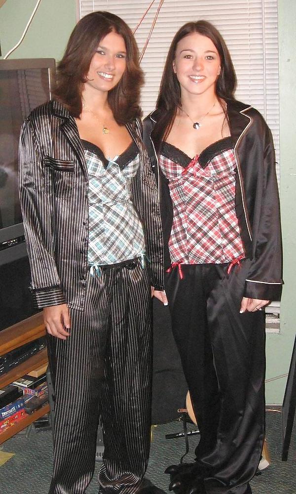 25P 2 or more girl in Satin Pajamas