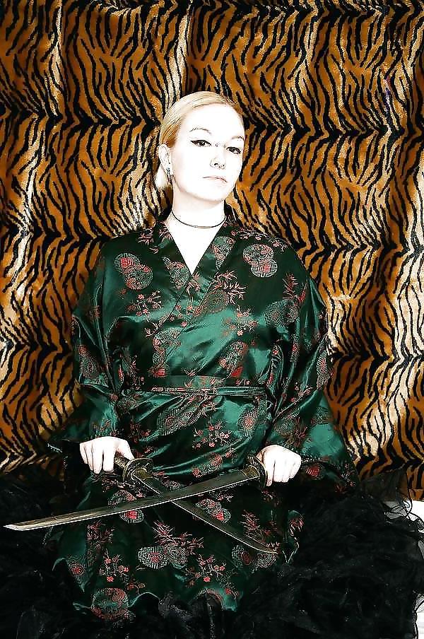 22P Single girl in Satin Robe or Kimono