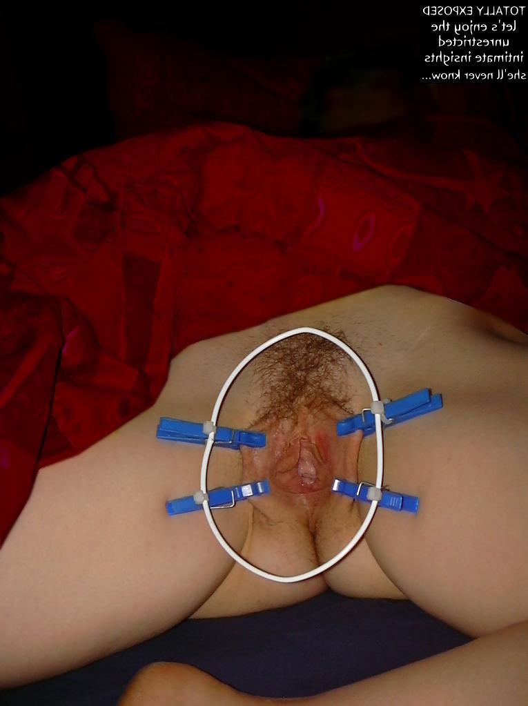 11P Unwilling MILF must show pussy wide opened with clothespins