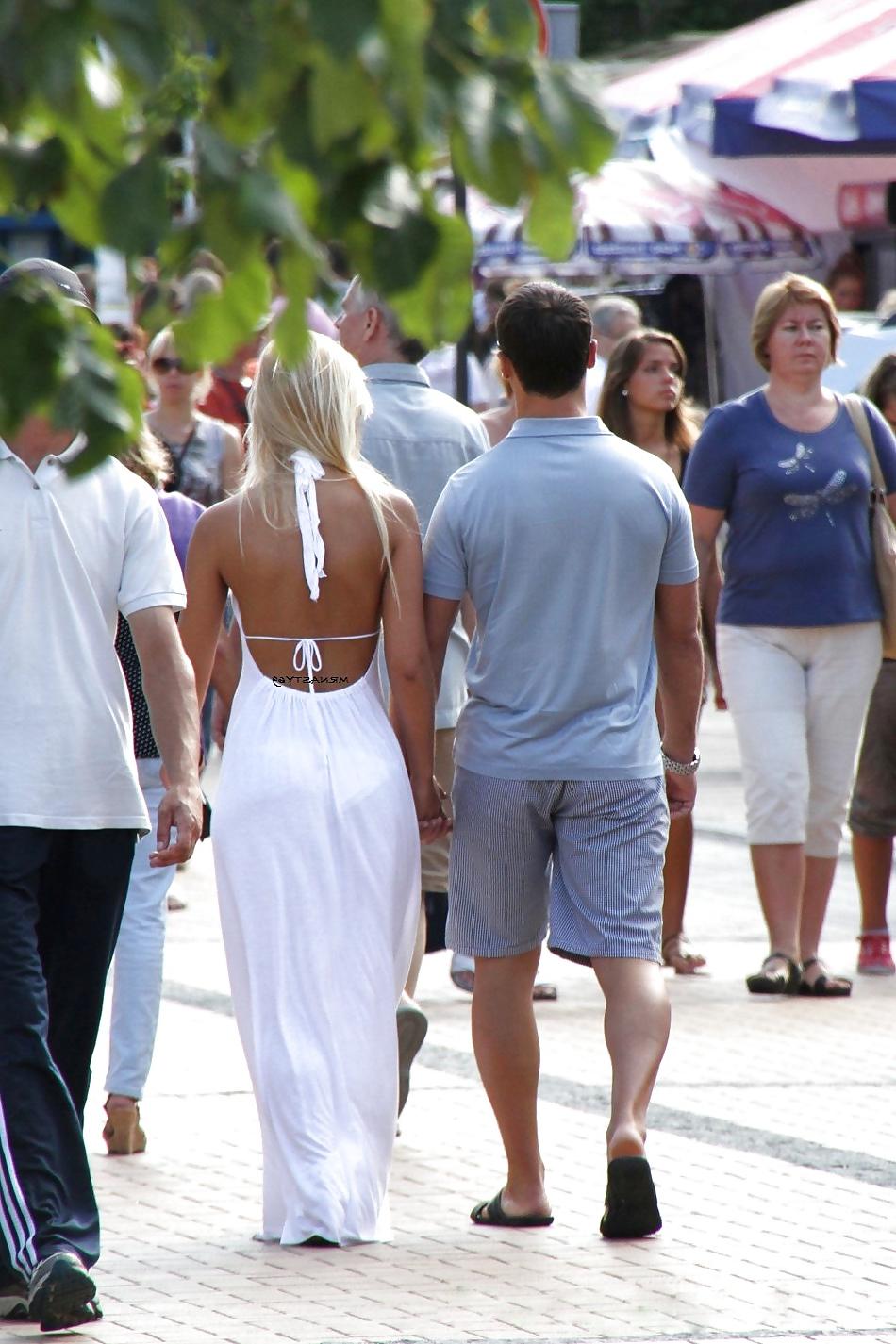 15P Candid Wives In Hot See Thru White Pants And Dress