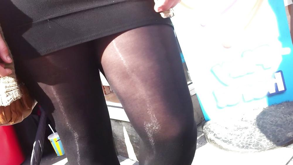 12P Street promo girl wearing shiny opaque tights