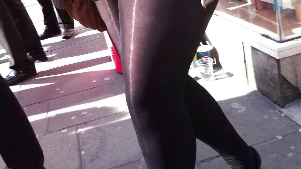 12P Street promo girl wearing shiny opaque tights