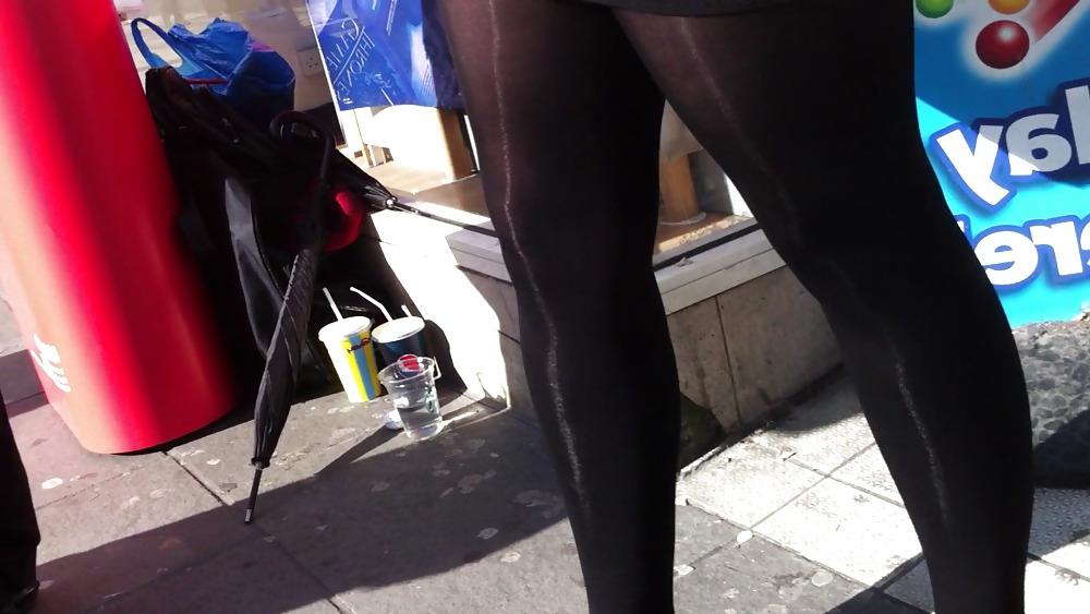 12P Street promo girl wearing shiny opaque tights