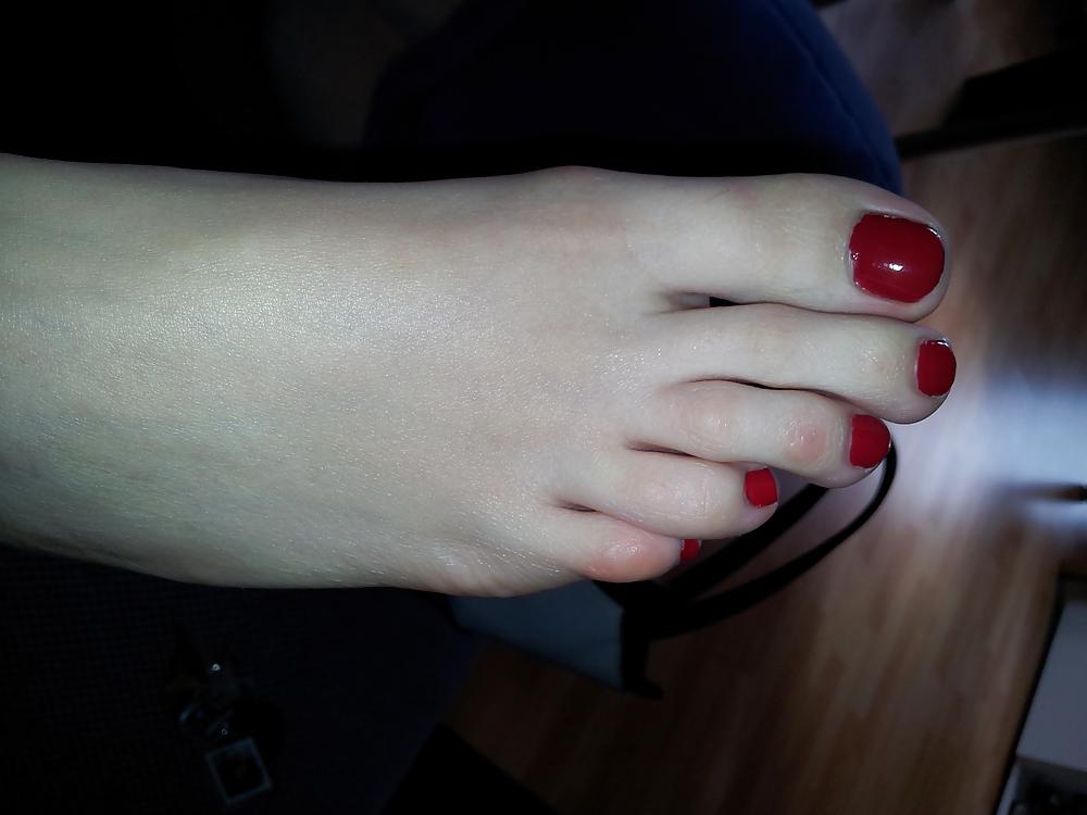 6P Wifes sexy polish red toe nails feet