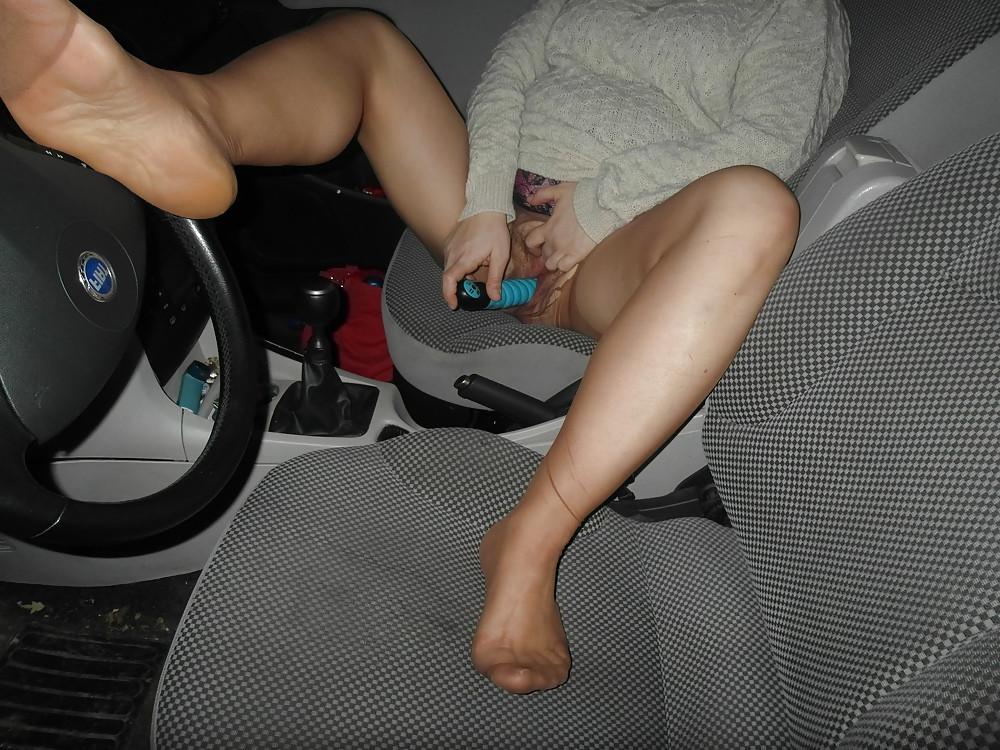 7P Tanya Horny in the car tights feet nylons 