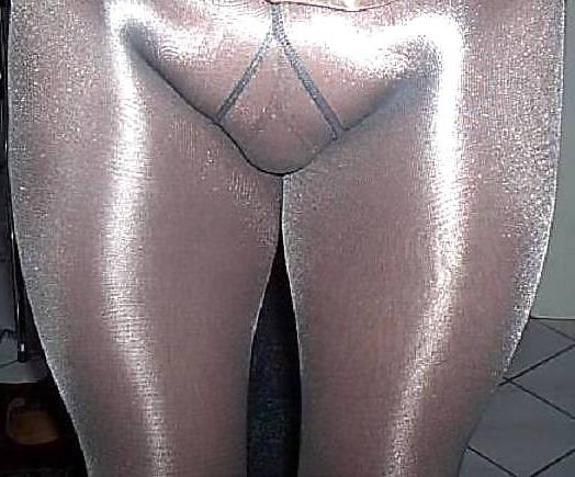 6P Silver Pantyhose over Brown Pantyhose
