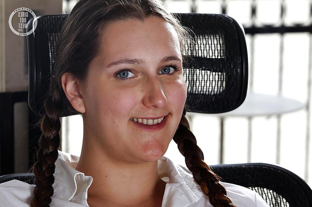 16P Dirty Australian secretary Cleo masturbates with pens