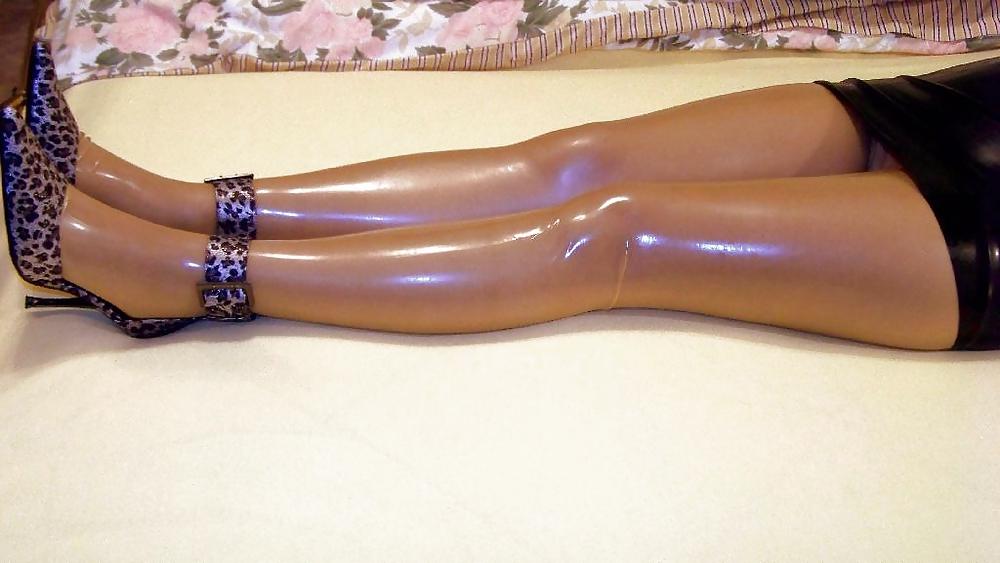 9P My wife with latex stockings over pantyhose
