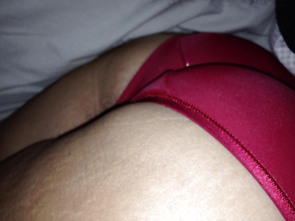 10P Wife's ass and hairy pussy in red panty