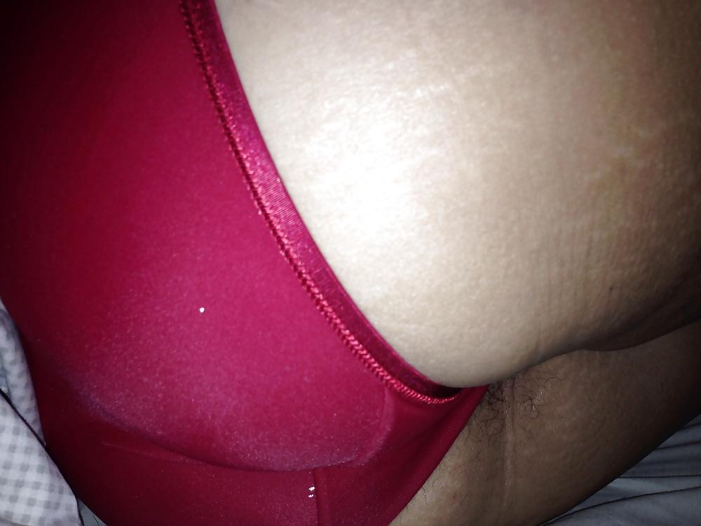 10P Wife's ass and hairy pussy in red panty