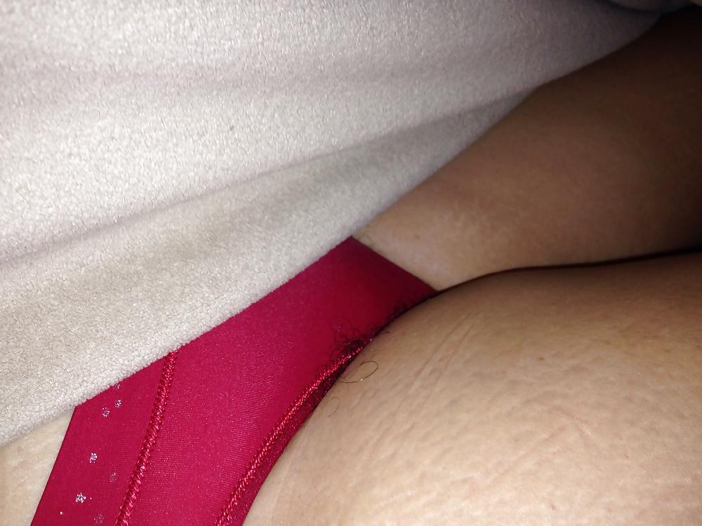 10P Wife's ass and hairy pussy in red panty