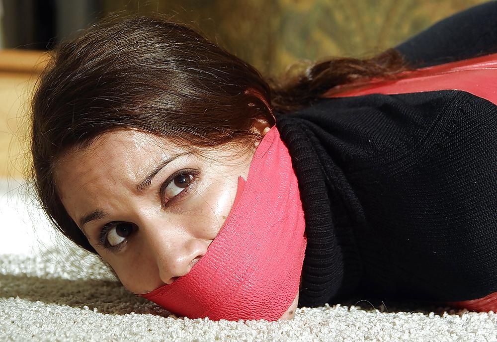 25P Really Cute Brunette Tapetied and Gagged