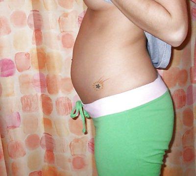 5P Tattoo on pregnant belly 