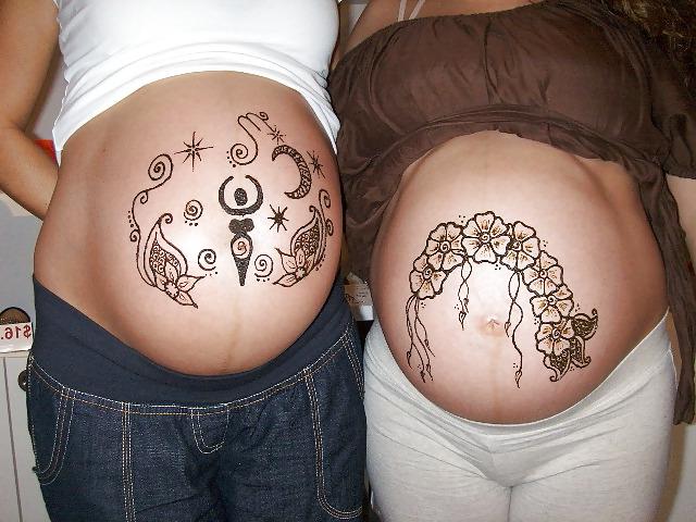 5P Tattoo on pregnant belly 