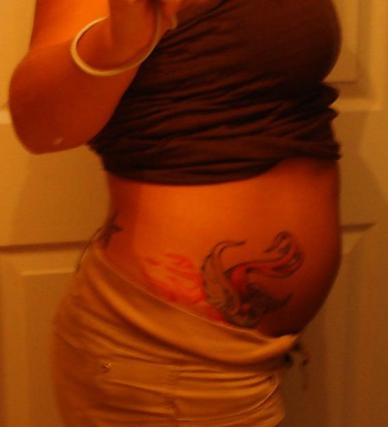 5P Tattoo on pregnant belly 