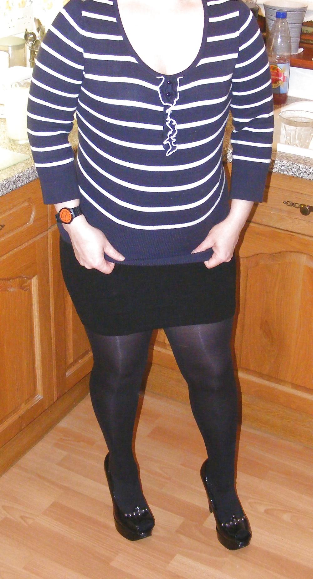 18P Shiny tights and black platforms
