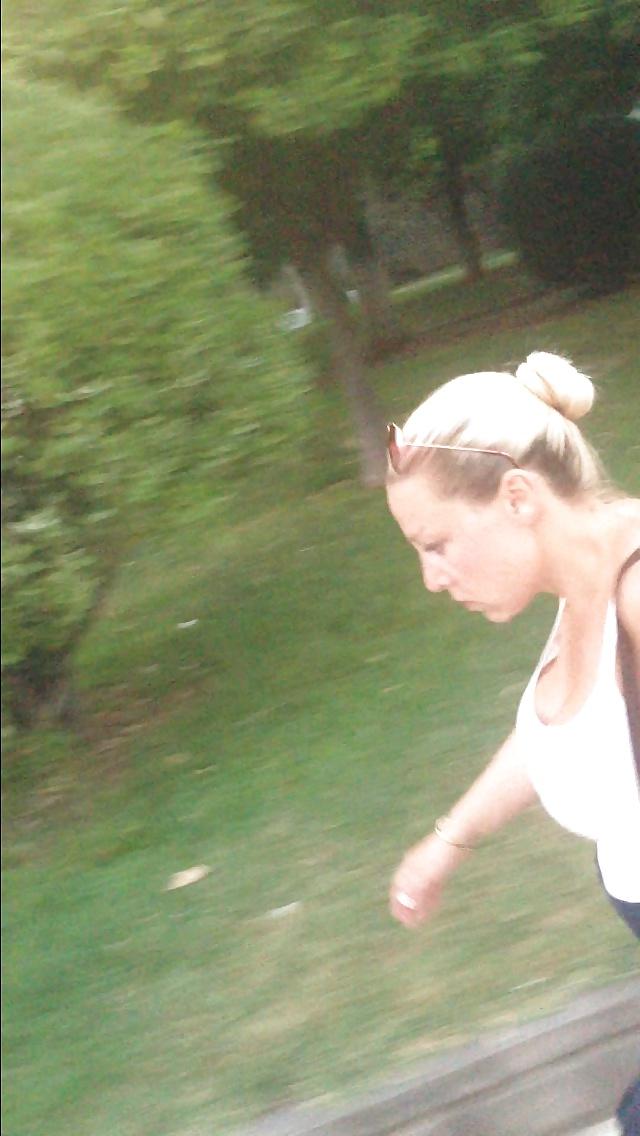 11P Candid Huge Blonde Tits White Tanktop