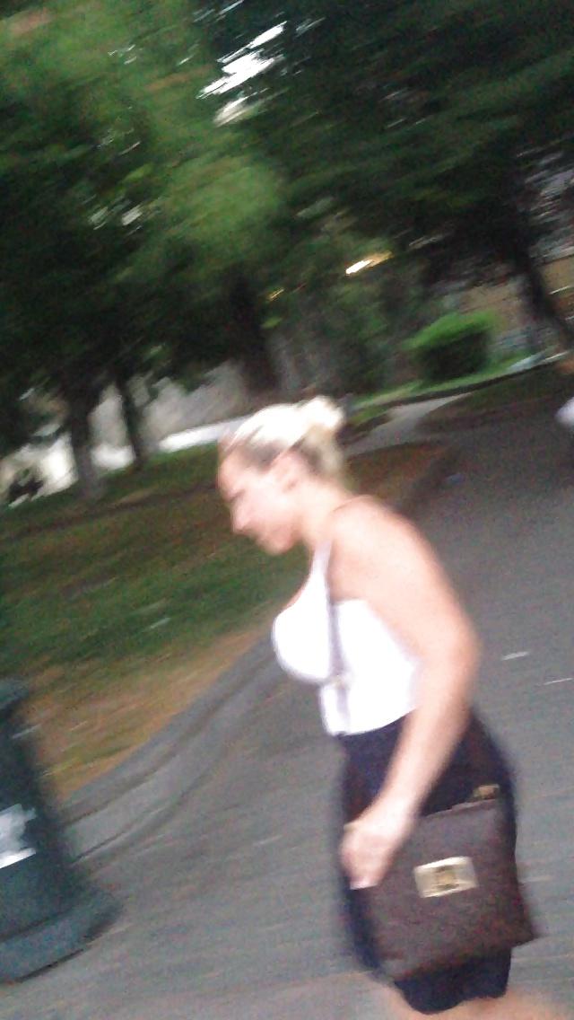 11P Candid Huge Blonde Tits White Tanktop