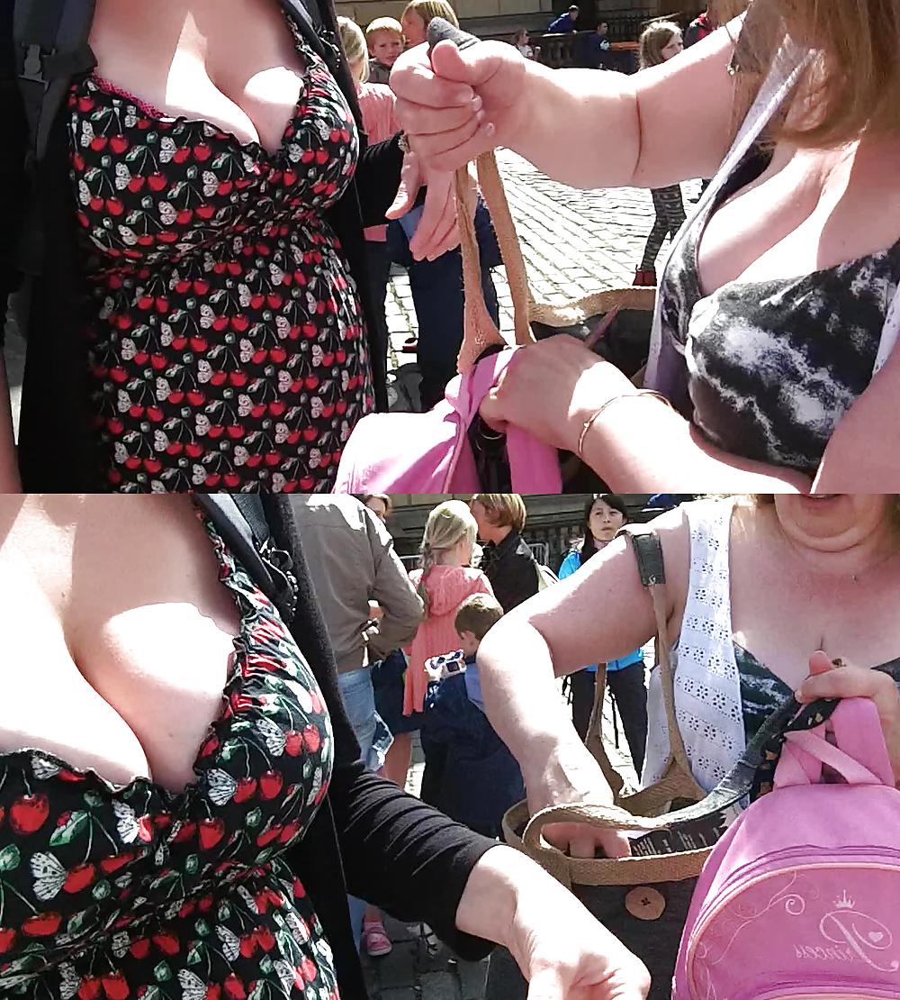 8P Candid Downblouse Busty Cleavage Mom