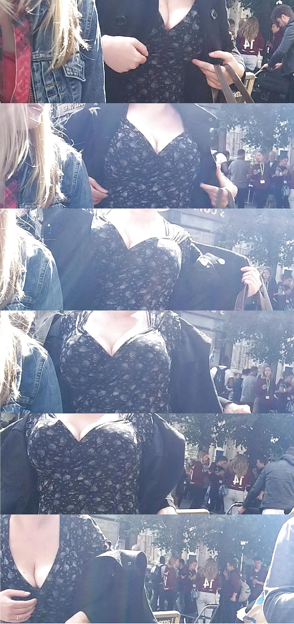8P Candid Downblouse Busty Cleavage Mom